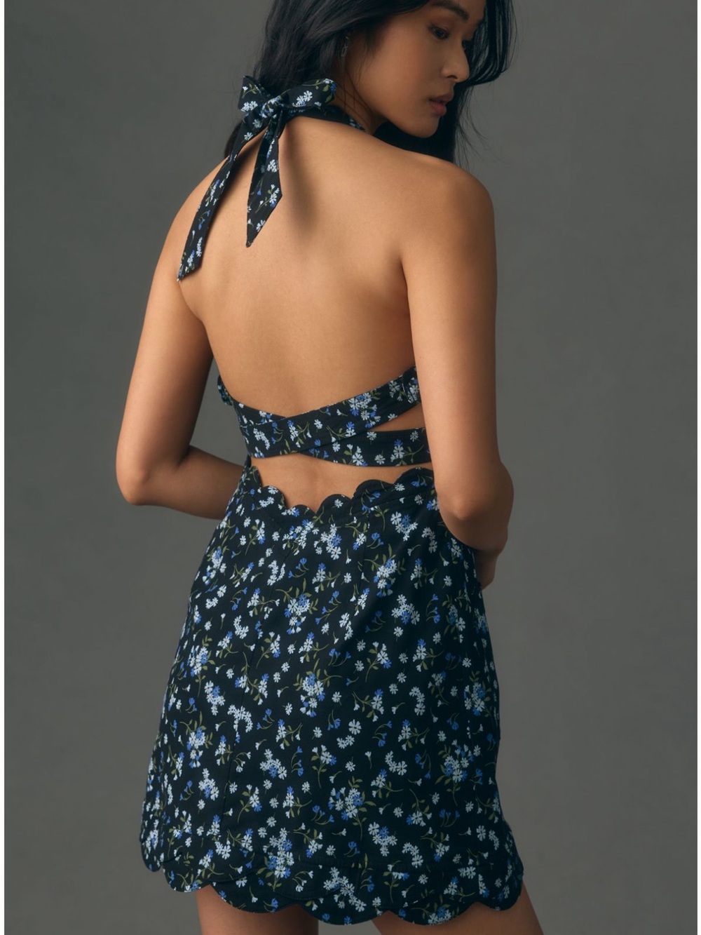 Anthropologie Maeve Halter V-Neck Scallop Mini Dress - Picture 2 of 9
